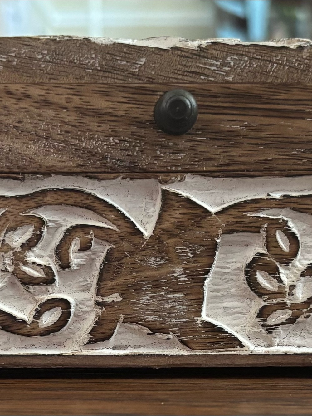 Distressed Carved Wood Accent Panel in Brown and White